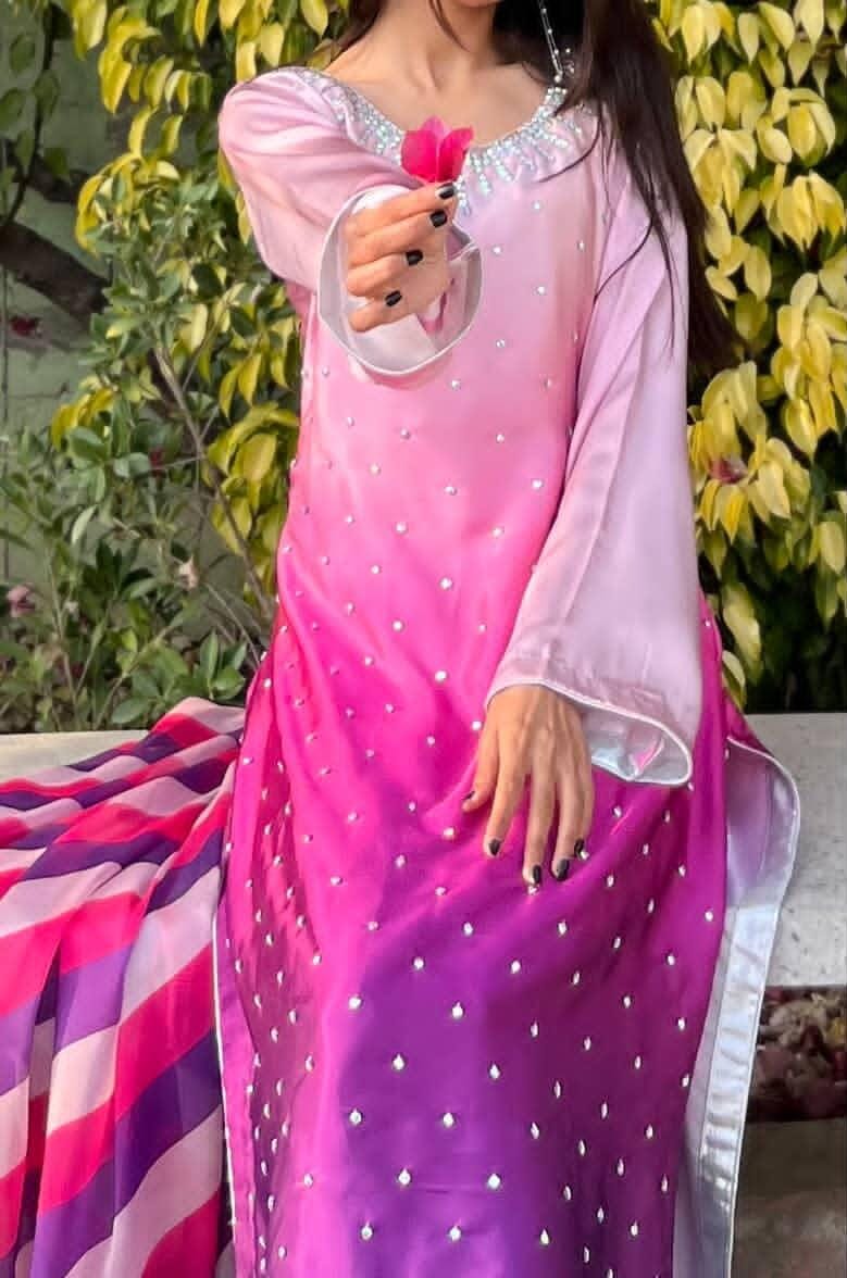 3-Piece Suit – 3-Shade Fade Fabric with Handmade Moez Stone Work