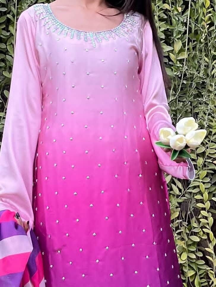 3-Piece Suit – 3-Shade Fade Fabric with Handmade Moez Stone Work