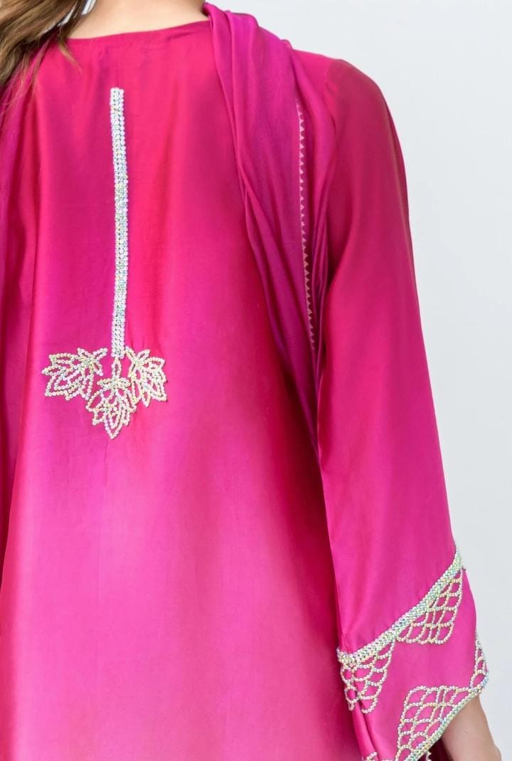 3-Piece Suit – Russian Silk with Moez Stone Tikki Work