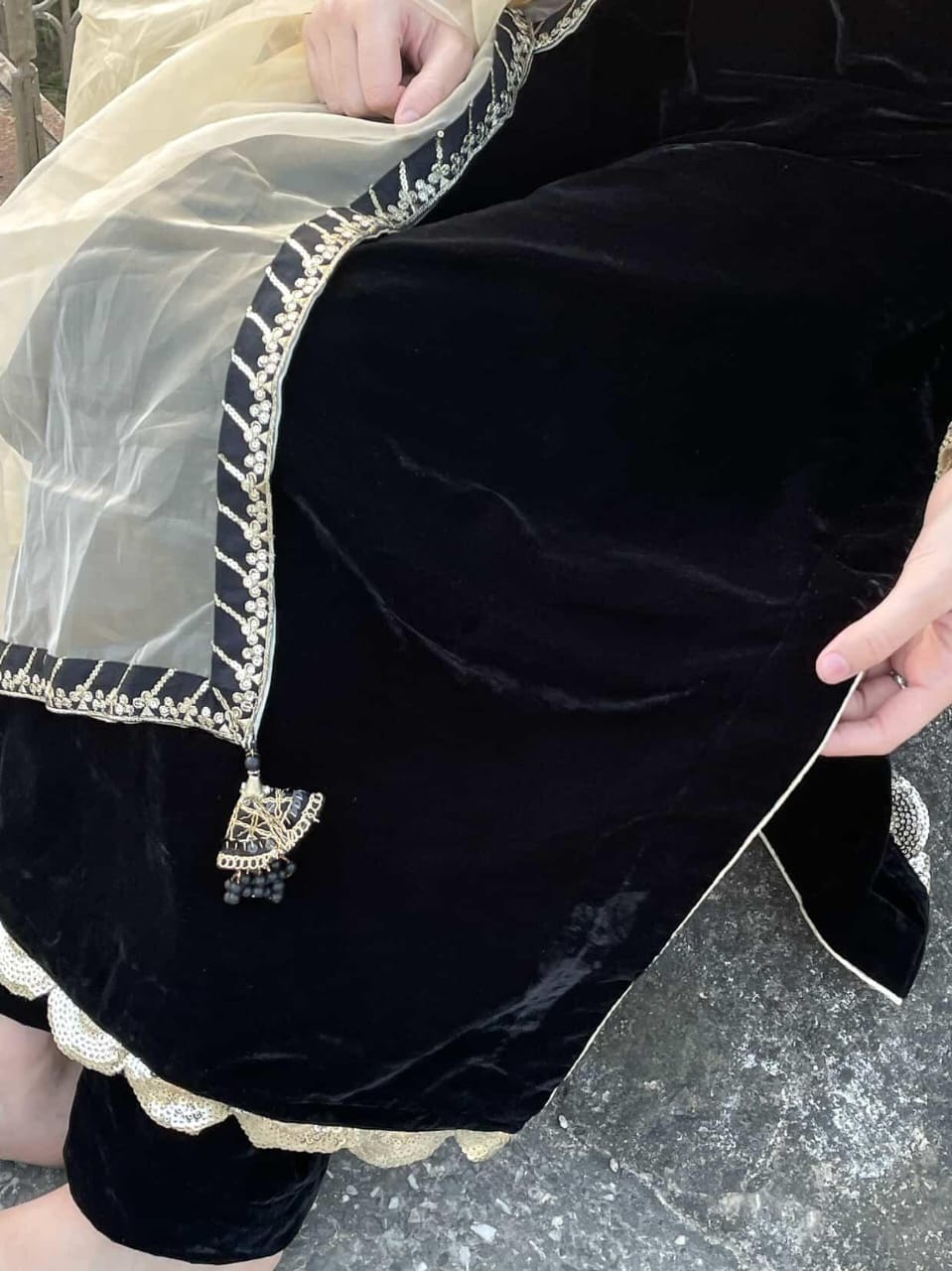 3-Piece Velvet Suit with Organza Dupatta